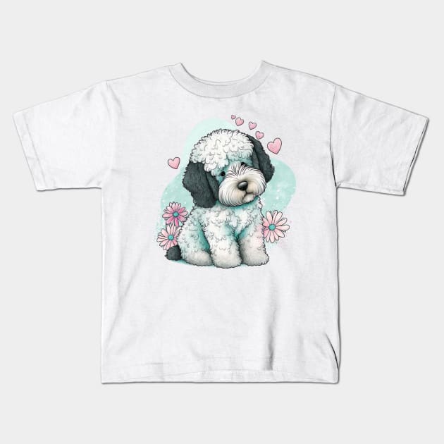 Valentines sheepadoodle pup - a Furr-fect valentine gift for your dog-loving pet lover Kids T-Shirt by UmagineArts